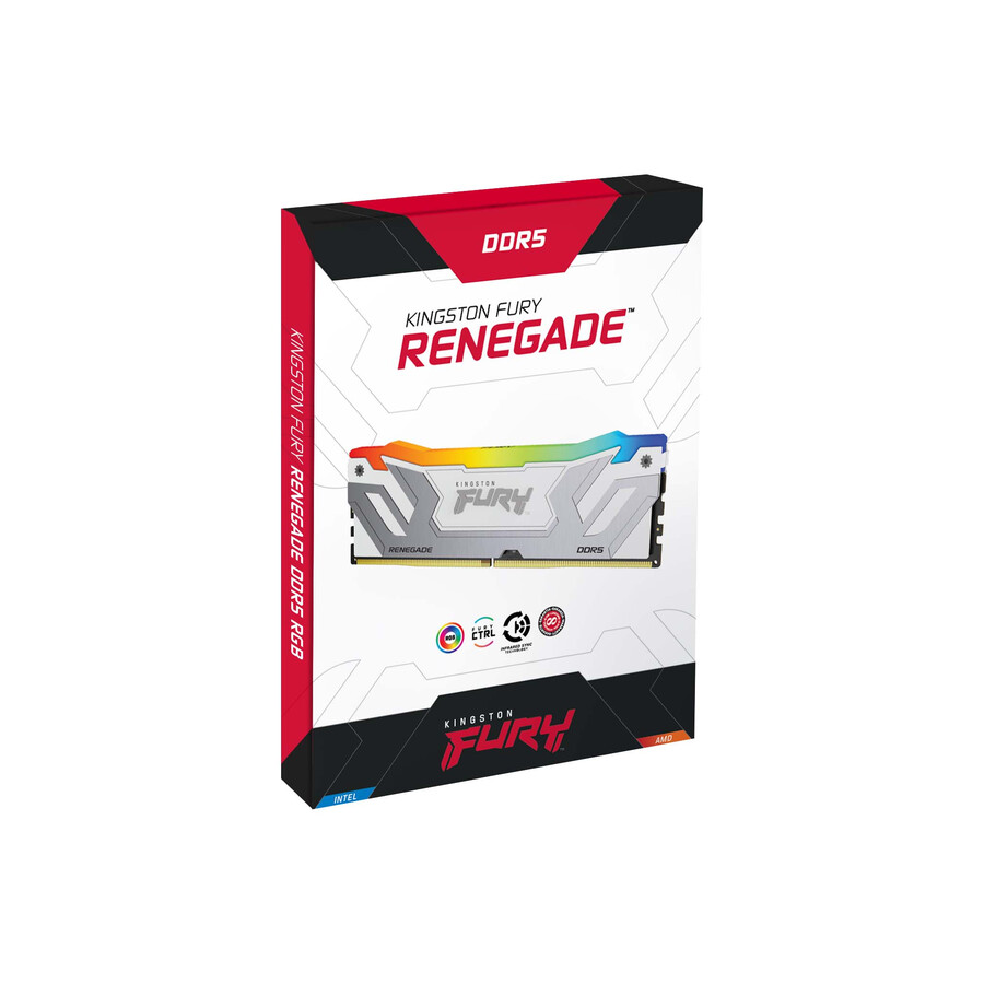 memoria kingston fury renegade ddr5 rgb - tipo de módulo = udimm velocidad = 6000 mts capacidad total kit = 48 gb kit = módulo único densidad de dram = 24 gb color = negro