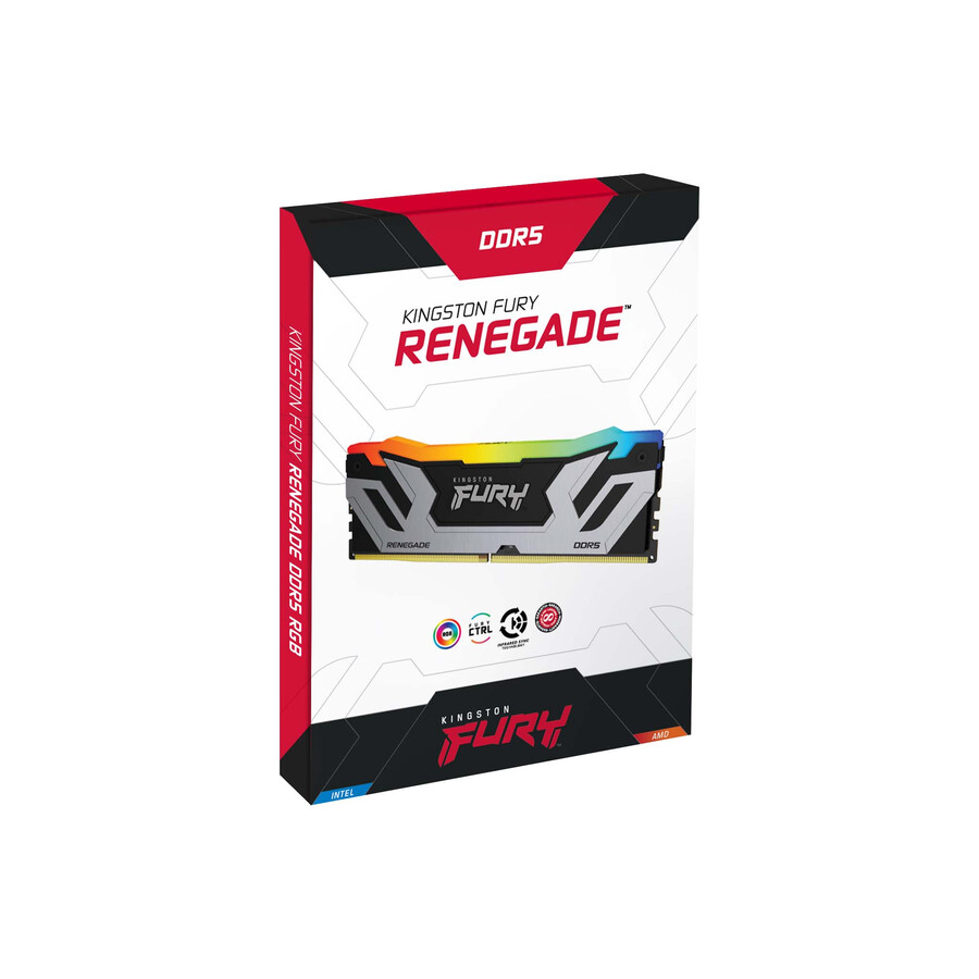 memoria kingston fury renegade ddr5 rgb - tipo de módulo = udimm velocidad = 8000 mts capacidad total kit = 24 gb kit = módulo único densidad de dram = 24 gb color = negro