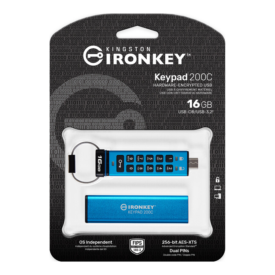 unidad flash usb kingston ironkey keypad serie 200 - capacidad = 128 gb conector = usb-c