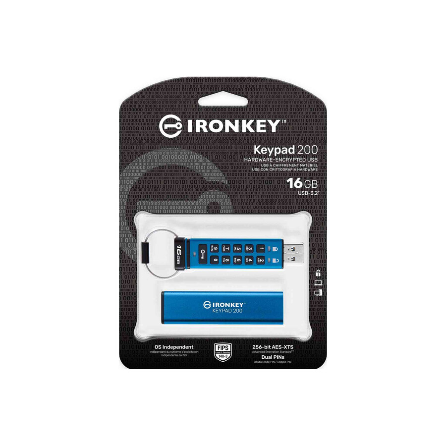 unidad flash usb kingston ironkey keypad serie 200 - capacidad = 256 gb conector = usb-c