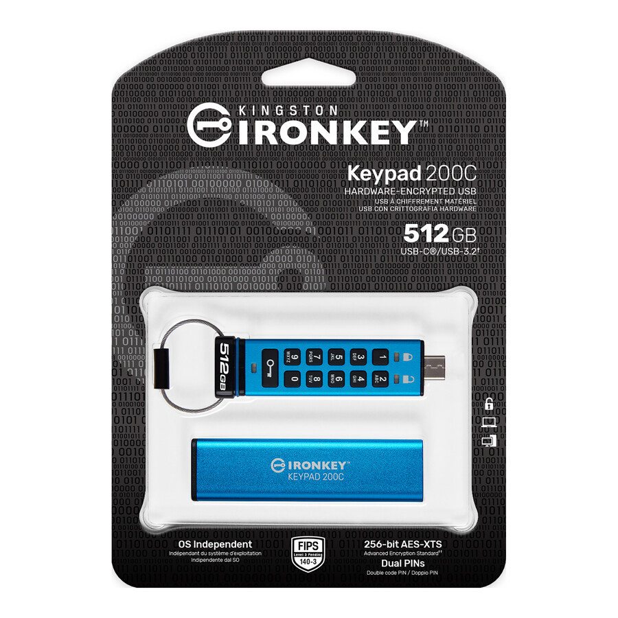 unidad flash usb kingston ironkey keypad serie 200 - capacidad = 512 gb conector = usb-c
