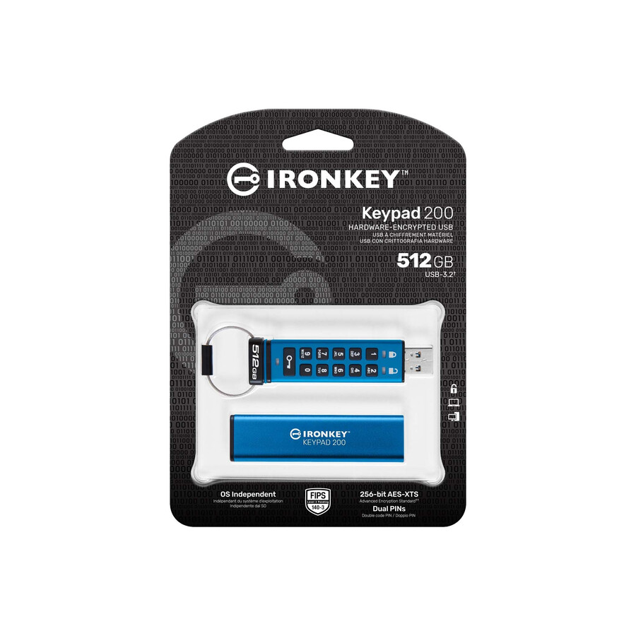 unidad flash usb kingston ironkey keypad serie 200 - capacidad = 512 gb conector = usb-c