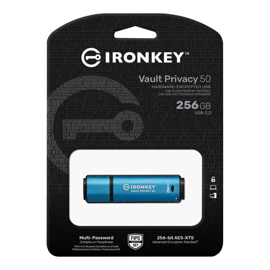 kingston ironkey vault privacy serie 50 - capacidad 256 gb clase de velocidad usb 3.2 gen 1 conector usb-a