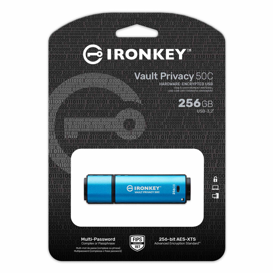 kingston ironkey vault privacy serie 50 - capacidad 256 gb clase de velocidad usb 3.2 gen 1 conector usb-a