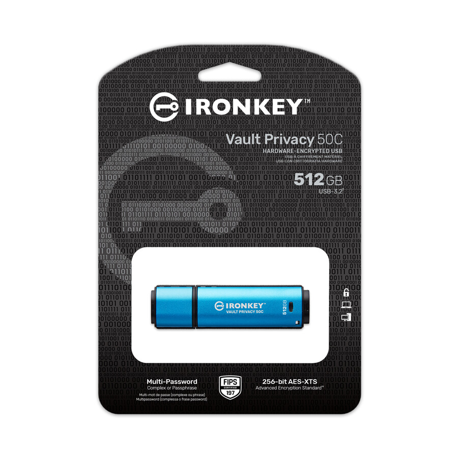 kingston ironkey vault privacy serie 50 - capacidad 256 gb clase de velocidad usb 3.2 gen 1 conector usb-c